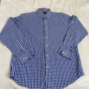 Lands' End Navy and White Plaid Button Down Shirt
